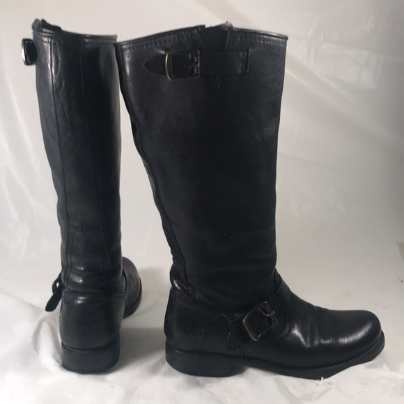 Frye Women’s Black Leather Veronica Slouch Bikercore Goth Boots - Picture 5 of 11